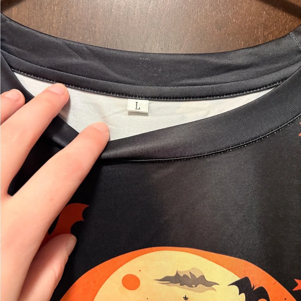 Halloween Graphic T-Shirt with Orange and Black Design - Picture 2 of 3